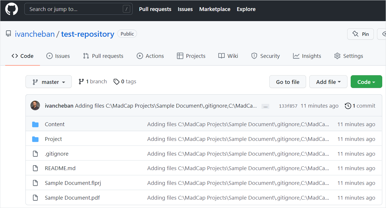 MadCap project repository changes